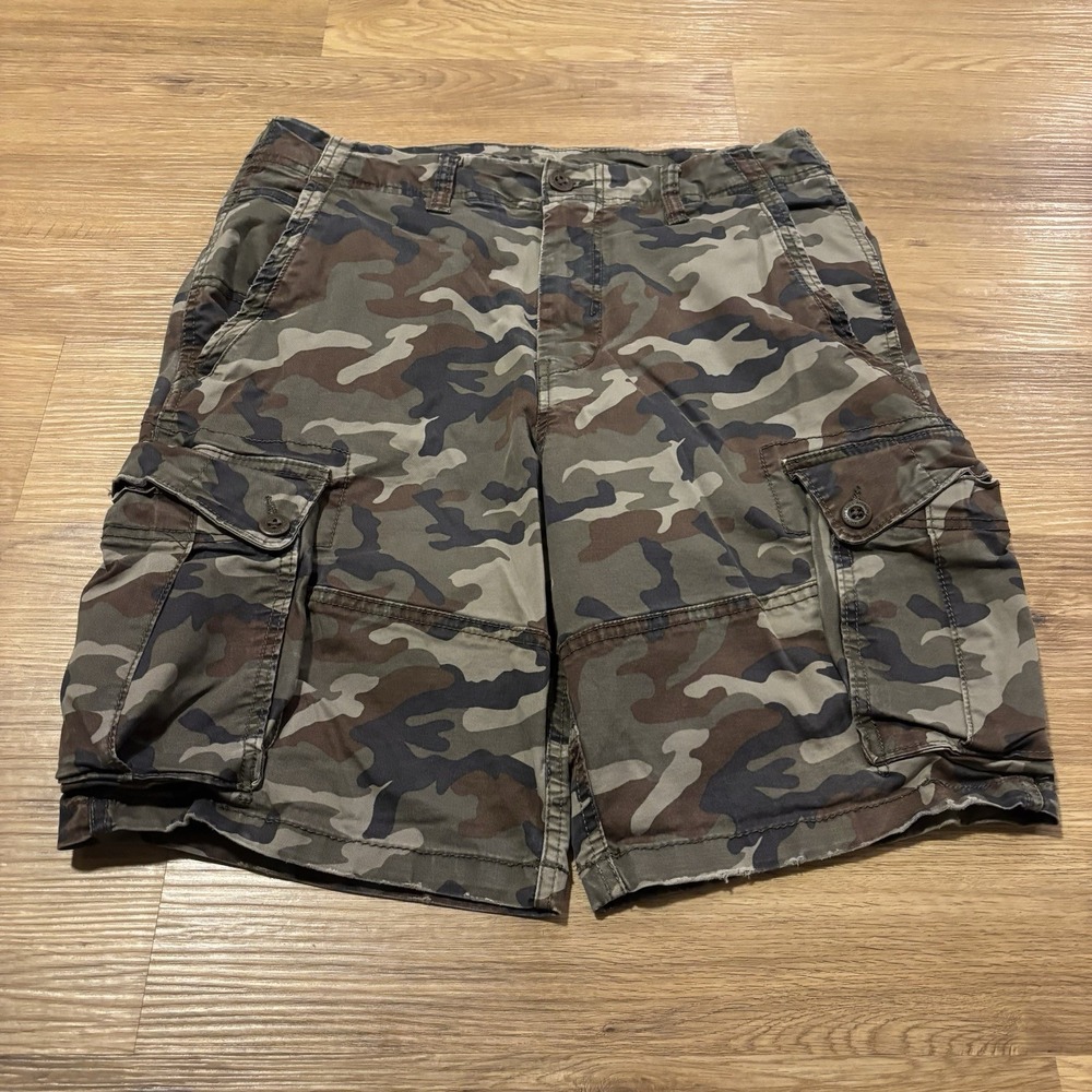 American Eagle Camo Cargo Shorts Men 34 Stretch Woodland Military Utility Skater